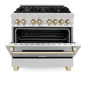 ZLINE Autograph Edition 36 in. 4.6 cu. ft. Legacy Dual Fuel Range with 6 Burner Gas Cooktop and Electric Convection Oven in Stainless Steel and Polished Gold Accents, Open Box-Great Condition