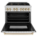 ZLINE Autograph Edition 36 in. 4.6 cu. ft. Legacy Dual Fuel Range with 6 Burner Gas Cooktop and Electric Convection Oven in Stainless Steel and Polished Gold Accents, Open Box-Good Condition
