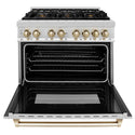 ZLINE Autograph Edition 36 in. 4.6 cu. ft. Legacy Dual Fuel Range with 6 Burner Gas Cooktop and Electric Convection Oven in Stainless Steel and Polished Gold Accents, Open Box-Great Condition