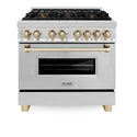 ZLINE Autograph Edition 36 in. 4.6 cu. ft. Legacy Dual Fuel Range with 6 Burner Gas Cooktop and Electric Convection Oven in Stainless Steel and Polished Gold Accents, Open Box-Great Condition