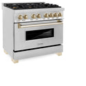 ZLINE Autograph Edition 36 in. 4.6 cu. ft. Legacy Dual Fuel Range with 6 Burner Gas Cooktop and Electric Convection Oven in Stainless Steel and Polished Gold Accents, Open Box-Great Condition