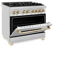 ZLINE Autograph Edition 36 in. 4.6 cu. ft. Legacy Dual Fuel Range with 6 Burner Gas Cooktop and Electric Convection Oven in Stainless Steel and Polished Gold Accents, Open Box-Great Condition