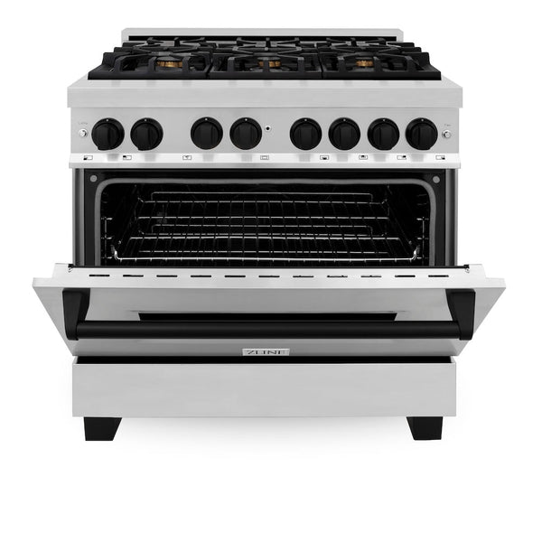ZLINE Autograph Edition 36 in. 4.6 cu. ft. Legacy Dual Fuel Range with 6 Burner Gas Cooktop and Electric Convection Oven in Stainless Steel and Matte Black Accents, Open Box-Good Condition