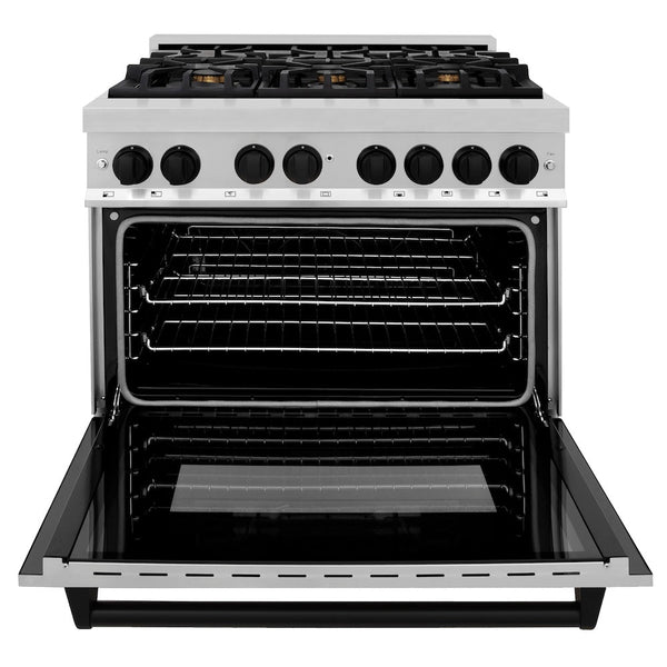 ZLINE Autograph Edition 36 in. 4.6 cu. ft. Legacy Dual Fuel Range with 6 Burner Gas Cooktop and Electric Convection Oven in Stainless Steel and Matte Black Accents, Open Box-Good Condition