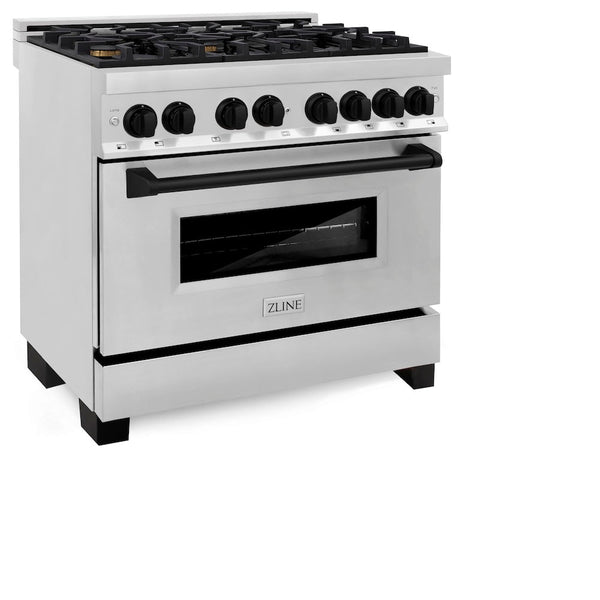 ZLINE Autograph Edition 36 in. 4.6 cu. ft. Legacy Dual Fuel Range with 6 Burner Gas Cooktop and Electric Convection Oven in Stainless Steel and Matte Black Accents, Open Box-Good Condition