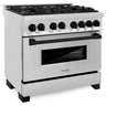 ZLINE Autograph Edition 36 in. 4.6 cu. ft. Legacy Dual Fuel Range with 6 Burner Gas Cooktop and Electric Convection Oven in Stainless Steel and Matte Black Accents (RAZ-36-MB)