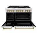 ZLINE Autograph Edition 48 in. 6.0 cu. ft. Legacy Dual Fuel Range with 7 Burner Gas Cooktop and 2 Electric Ovens in Stainless Steel and Champagne Bronze Accents, Open Box-Great Condition