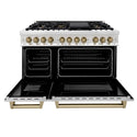 ZLINE Autograph Edition 48 in. 6.0 cu. ft. Legacy Dual Fuel Range with 7 Burner Gas Cooktop and 2 Electric Ovens in Stainless Steel and Champagne Bronze Accents, Open Box-Good Condition