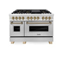 ZLINE Autograph Edition 48 in. 6.0 cu. ft. Legacy Dual Fuel Range with 7 Burner Gas Cooktop and 2 Electric Ovens in Stainless Steel and Champagne Bronze Accents, Open Box-Good Condition