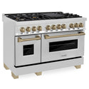ZLINE Autograph Edition 48 in. 6.0 cu. ft. Legacy Dual Fuel Range with 7 Burner Gas Cooktop and 2 Electric Ovens in Stainless Steel and Champagne Bronze Accents, Open Box-Good Condition