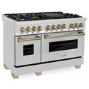 ZLINE Autograph Edition 48 in. 6.0 cu. ft. Legacy Dual Fuel Range with 7 Burner Gas Cooktop and 2 Electric Ovens in Stainless Steel and Champagne Bronze Accents, Open Box-Great Condition