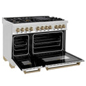 ZLINE Autograph Edition 48 in. 6.0 cu. ft. Legacy Dual Fuel Range with 7 Burner Gas Cooktop and 2 Electric Ovens in Stainless Steel and Champagne Bronze Accents, Open Box-Good Condition