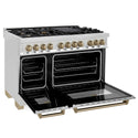 ZLINE Autograph Edition 48 in. 6.0 cu. ft. Legacy Dual Fuel Range with 7 Burner Gas Cooktop and 2 Electric Ovens in Stainless Steel and Champagne Bronze Accents, Open Box-Great Condition
