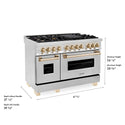 ZLINE Autograph Edition 48 in. 6.0 cu. ft. Legacy Dual Fuel Range with 7 Burner Gas Cooktop and 2 Electric Ovens in Stainless Steel and Polished Gold Accents, Open Box-Great Condition