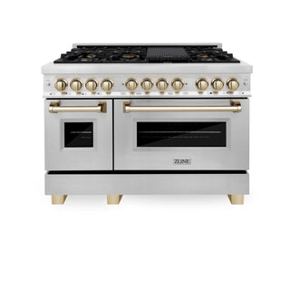 Buy gold ZLINE Autograph Edition 48&quot; 6.0 cu. ft. Dual Fuel Range with Gas Stove and Electric Oven in Stainless Steel with Accents (RAZ-48)