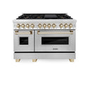 ZLINE Autograph Edition 48 in. 6.0 cu. ft. Legacy Dual Fuel Range with 7 Burner Gas Cooktop and 2 Electric Ovens in Stainless Steel and Polished Gold Accents, Open Box-Great Condition
