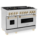 ZLINE Autograph Edition 48 in. 6.0 cu. ft. Legacy Dual Fuel Range with 7 Burner Gas Cooktop and 2 Electric Ovens in Stainless Steel and Polished Gold Accents, Open Box-Great Condition