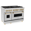 ZLINE Autograph Edition 48 in. 6.0 cu. ft. Legacy Dual Fuel Range with 7 Burner Gas Cooktop and 2 Electric Ovens in Stainless Steel and Polished Gold Accents, Open Box-Great Condition