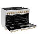 ZLINE Autograph Edition 48 in. 6.0 cu. ft. Legacy Dual Fuel Range with 7 Burner Gas Cooktop and 2 Electric Ovens in Stainless Steel and Polished Gold Accents, Open Box-Good Condition