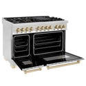 ZLINE Autograph Edition 48 in. 6.0 cu. ft. Legacy Dual Fuel Range with 7 Burner Gas Cooktop and 2 Electric Ovens in Stainless Steel and Polished Gold Accents, Open Box-Great Condition