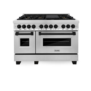Buy matte-black ZLINE Autograph Edition 48&quot; 6.0 cu. ft. Dual Fuel Range with Gas Stove and Electric Oven in Stainless Steel with Accents (RAZ-48)