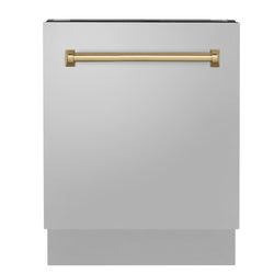 ZLINE Autograph Edition 24" 3rd Rack Top Control Tall Tub Dishwasher in Stainless Steel with Accent Handle, 51dBa (DWVZ-304-24)