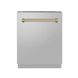 ZLINE Autograph Edition 24" Tallac Series 3rd Rack Top Control Built-In Tall Tub Dishwasher in Stainless Steel with Champagne Bronze Handle, 51dBa (DWVZ-304-24-CB)