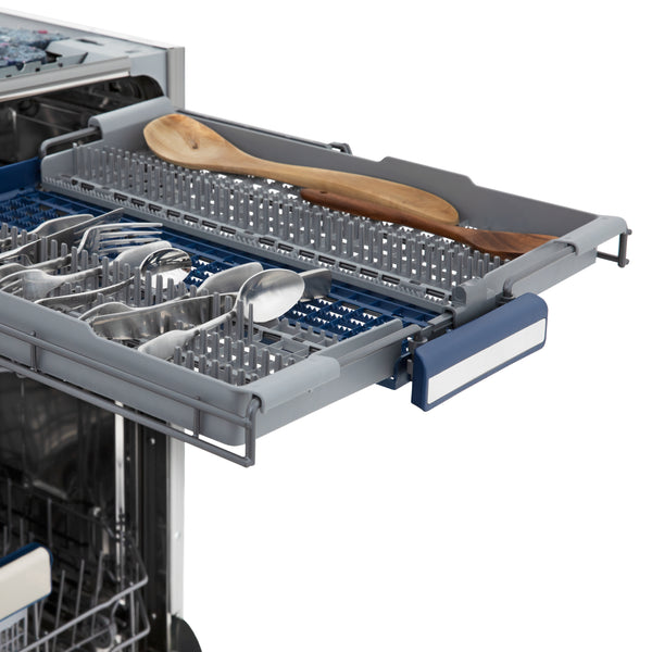 ZLINE Autograph Edition 24" Tallac Series 3rd Rack Top Control Built-In Tall Tub Dishwasher in Stainless Steel with Polished Gold Handle, 51dBa (DWVZ-304-24-G)