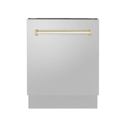 ZLINE Autograph Edition 24" 3rd Rack Top Control Tall Tub Dishwasher in Stainless Steel with Accent Handle, 51dBa (DWVZ-304-24)