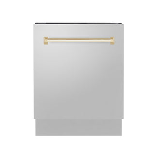 Buy gold ZLINE Autograph Edition 24&quot; 3rd Rack Top Control Tall Tub Dishwasher in Stainless Steel with Accent Handle, 51dBa (DWVZ-304-24)