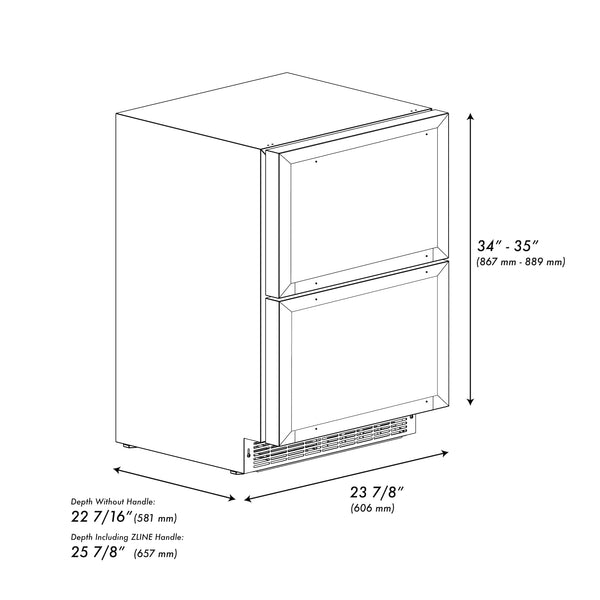 ZLINE Autograph Edition 24 in. Touchstone 168 Can Outdoor-Rated Dual Refrigerator Drawer with Panel-Ready Doors and Champagne Bronze Handles (RDSPOZ-24-CB)