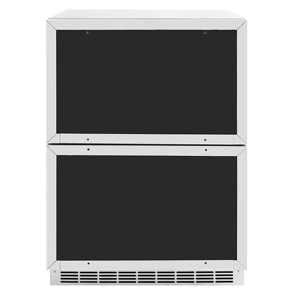 ZLINE Autograph Edition 24 in. Touchstone 168 Can Outdoor-Rated Dual Refrigerator Drawer with Panel-Ready Doors and Polished Gold Handles (RDSPOZ-24-G)