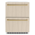 ZLINE Autograph Edition 24 in. Touchstone 168 Can Outdoor-Rated Dual Refrigerator Drawer with Panel-Ready Doors and Polished Gold Handles (RDSPOZ-24-G)