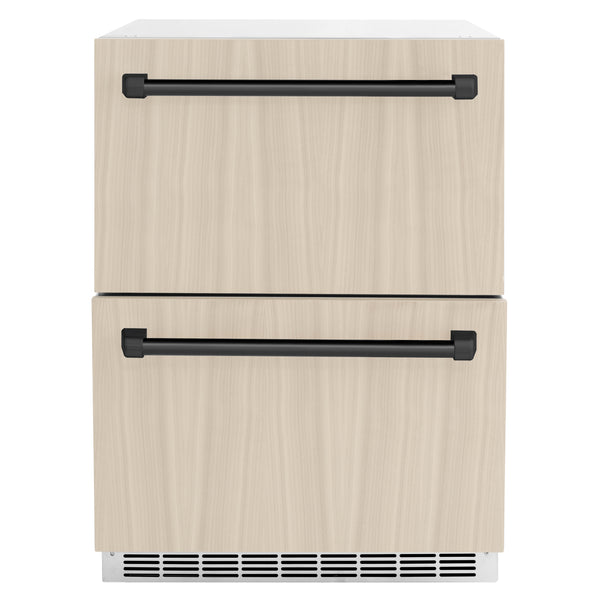 ZLINE Autograph Edition 24 in. Touchstone 168 Can Outdoor-Rated Dual Refrigerator Drawer with Panel-Ready Doors and Matte Black Handles (RDSPOZ-24-MB)