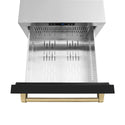 ZLINE Autograph Edition 24 in. Touchstone 168 Can Outdoor-Rated Dual Refrigerator Drawer with Black Matte Doors and Champagne Bronze Handles (RDSOZ-BLM-24-CB)