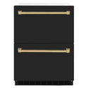 ZLINE Autograph Edition 24 in. Touchstone 168 Can Outdoor-Rated Dual Refrigerator Drawer with Black Matte Doors and Champagne Bronze Handles (RDSOZ-BLM-24-CB)
