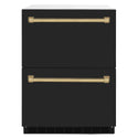 ZLINE Autograph Edition 24 in. Touchstone 168 Can Outdoor-Rated Dual Refrigerator Drawer with Black Matte Doors and Champagne Bronze Handles (RDSOZ-BLM-24-CB)