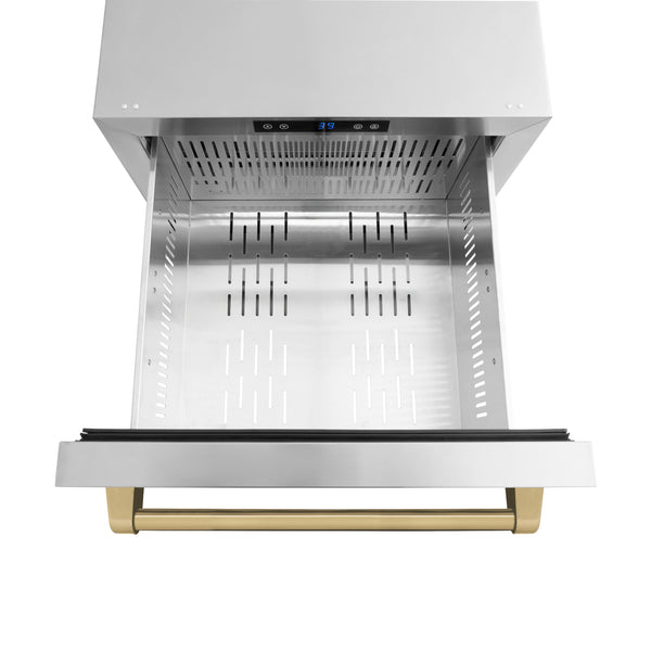 ZLINE Autograph Edition 24 in. Touchstone 168 Can Outdoor-Rated Dual Refrigerator Drawer with Stainless Steel Doors and Champagne Bronze Handles (RDSOZ-ST-24-CB)