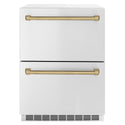 ZLINE Autograph Edition 24 in. Touchstone 168 Can Outdoor-Rated Dual Refrigerator Drawer with Stainless Steel Doors and Champagne Bronze Handles (RDSOZ-ST-24-CB)