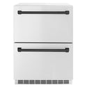 ZLINE Autograph Edition 24 in. Touchstone 168 Can Outdoor-Rated Dual Refrigerator Drawer with Stainless Steel Doors and Matte Black Handles (RDSOZ-ST-24-MB)