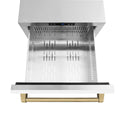 ZLINE Autograph Edition 24 in. Touchstone 168 Can Outdoor-Rated Dual Refrigerator Drawer with White Matte Doors and Champagne Bronze Handles (RDSOZ-WM-24-CB)