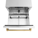 ZLINE Autograph Edition 24 in. Touchstone 168 Can Outdoor-Rated Dual Refrigerator Drawer with White Matte Doors and Polished Gold Handles (RDSOZ-WM-24-G)