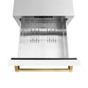 ZLINE Autograph Edition 24 in. Touchstone 168 Can Outdoor-Rated Dual Refrigerator Drawer with White Matte Doors and Polished Gold Handles (RDSOZ-WM-24-G)