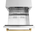 ZLINE Autograph Edition 24 in. Touchstone 168 Can Outdoor-Rated Dual Refrigerator Drawer with White Matte Doors and Polished Gold Handles (RDSOZ-WM-24-G)