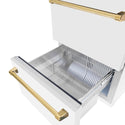 ZLINE Autograph Edition 24 in. Touchstone 168 Can Outdoor-Rated Dual Refrigerator Drawer with White Matte Doors and Polished Gold Handles (RDSOZ-WM-24-G)