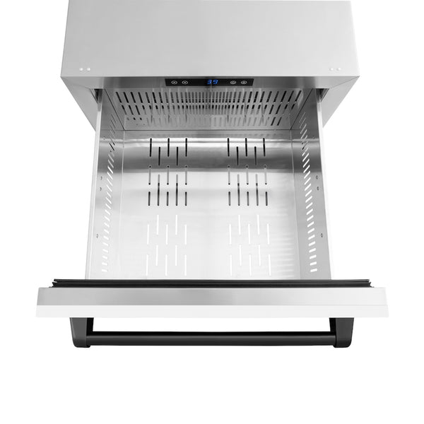 ZLINE Autograph Edition 24 in. Touchstone 168 Can Outdoor-Rated Dual Refrigerator Drawer with White Matte Doors and Matte Black Handles (RDSOZ-WM-24-MB)