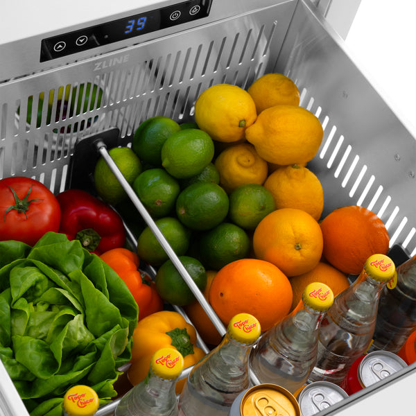 ZLINE Autograph Edition 24 in. Touchstone 168 Can Outdoor-Rated Dual Refrigerator Drawer with White Matte Doors and Matte Black Handles (RDSOZ-WM-24-MB)
