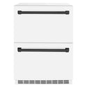ZLINE Autograph Edition 24 in. Touchstone 168 Can Outdoor-Rated Dual Refrigerator Drawer with White Matte Doors and Matte Black Handles (RDSOZ-WM-24-MB)