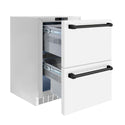ZLINE Autograph Edition 24 in. Touchstone 168 Can Outdoor-Rated Dual Refrigerator Drawer with White Matte Doors and Matte Black Handles (RDSOZ-WM-24-MB)