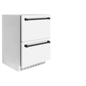 ZLINE Autograph Edition 24 in. Touchstone 168 Can Outdoor-Rated Dual Refrigerator Drawer with White Matte Doors and Matte Black Handles (RDSOZ-WM-24-MB)